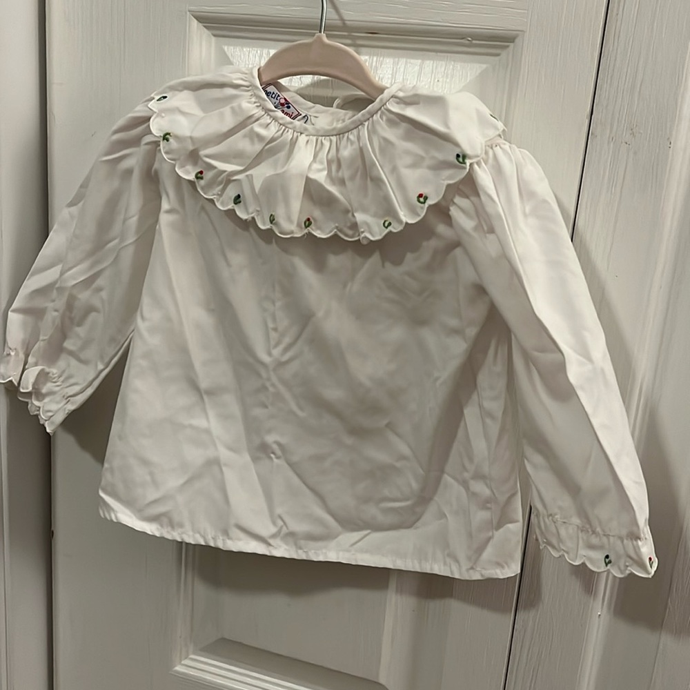 Petit Ami collared tunic/blouse with embroidered flowers on collar and sleeve